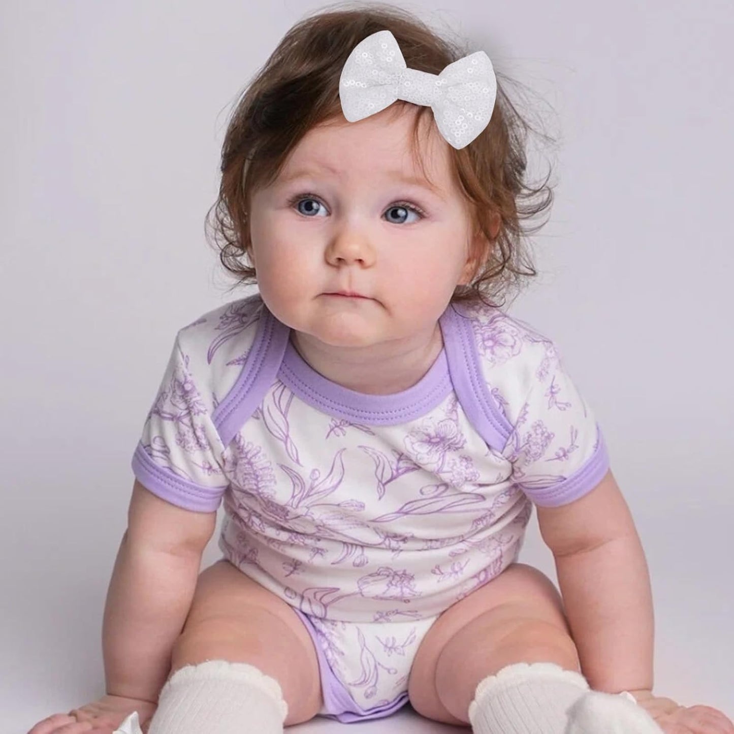 KISZU 3 Inch Glitter Hair Bows Clips, Sparkling Sequin Little Bow HairPins for Baby Girls Children Teens and Women (White)