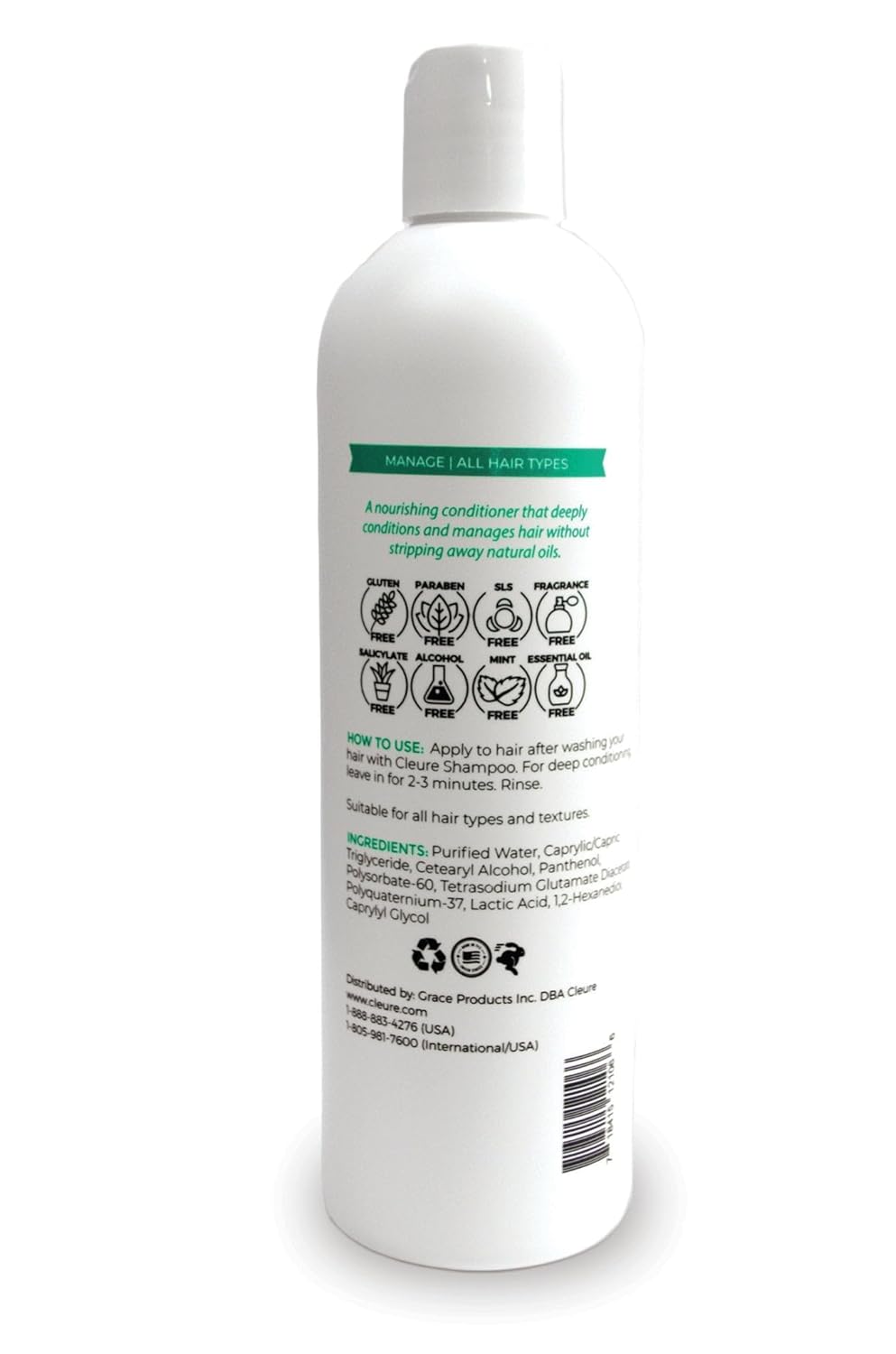 Cleure Hydrating Fragrance Free Conditioner - Hypoallergenic, SLS Free & Paraben Free - Unscented (12 Fl Oz, Pack of 1)