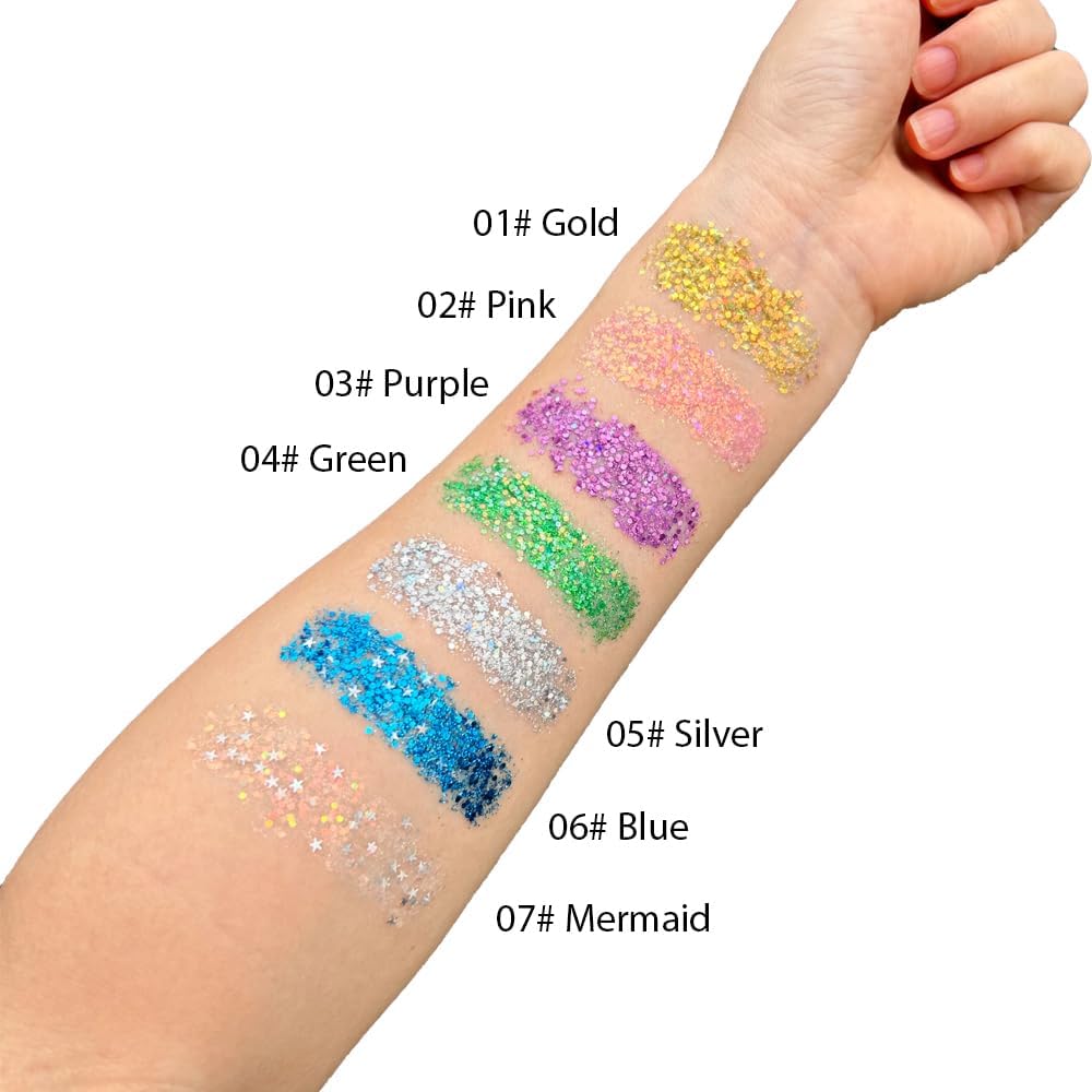 Mysense Silver Body Glitter Stick,Face Hair Glitter Gel for Kids Women,Festival Rave Pride Accessories,Holographic Mermaid Sequin Sparkling Chunky Glitter Makeup,0.56oz