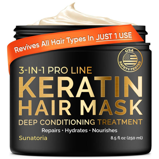 SUNATORIA Keratin Hair Mask - Deep Conditioner for Dry Damaged Hair - Hydrates, Repairs, Nourishes - Keratin Hair Treatment - Deep Conditioning Hair Mask - Keratina Mascarilla Para el Cabello