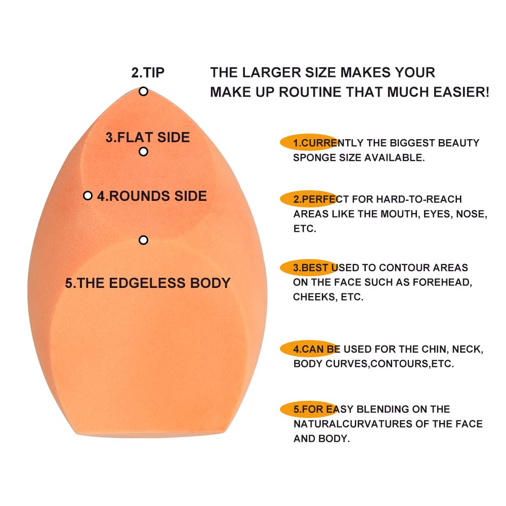 EXTRA LARGE XL Make Up Beauty Sponges Blender,11cm big Makeup beauty sponge -Jumbo Beauty Blenders give 1 Sponge Holder,for Dry & Wet Use,for Face,Body,Blush Cream, Foundation