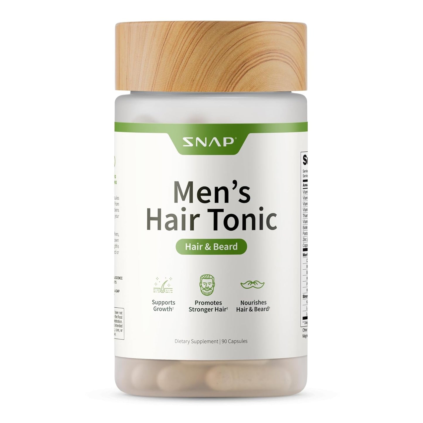 Snap Supplements Hair Growth Supplement for Men, Promotes Hair Regrowth and Fuller Beard, Hair Growth Vitamins for Men, Biotin, Kelp, Bamboo, 90 Capsules