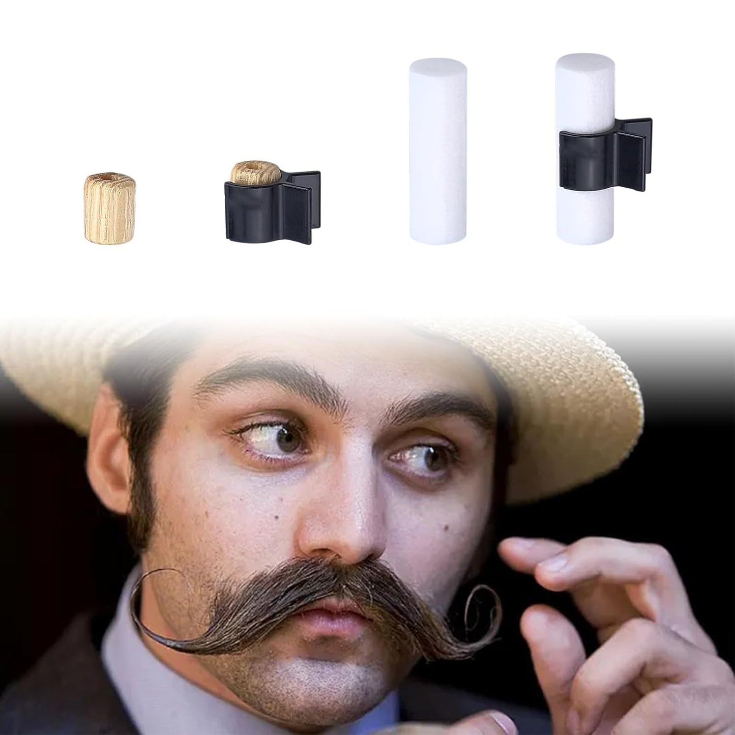 Handlebar Beard Shaping Tool, 2 Pair Portable Mustache Curler for Men, Styling Template Shaping Tool Gifts for Father Boy Husband Boyfriend (S/M)