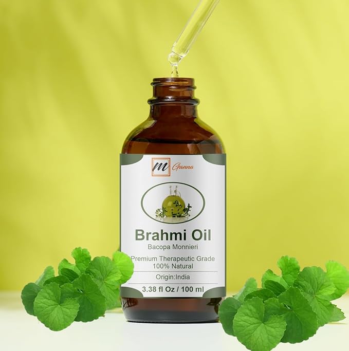 Natural Brahmi Oil 3.38 Fl Oz / 100 ml for Skin Care, Hair Care, Scalp Massage & Body Massage