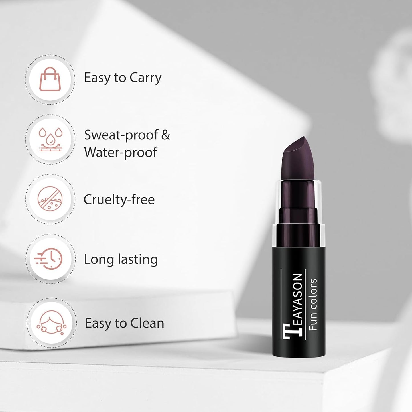 Purple Face Body Paint Stick, Matte Purple Lipstick Eye Black Stick Face-Paint Make Up, Long Lasting Waterproof Face Makeup for Halloween Ursula Witch Cheshire Cat Cosplay Makeup