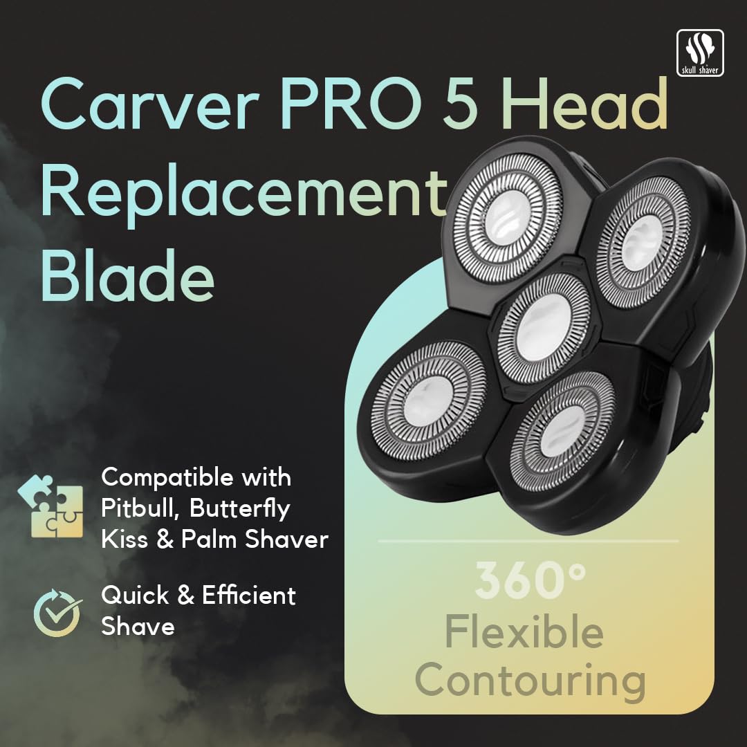 Skull Shaver Carver 5 Head Replacement Blade - Efficient Shave for Coarse Hair - Flexing Rotary Blades - Easy Maintenance - Fits Pitbull Shavers