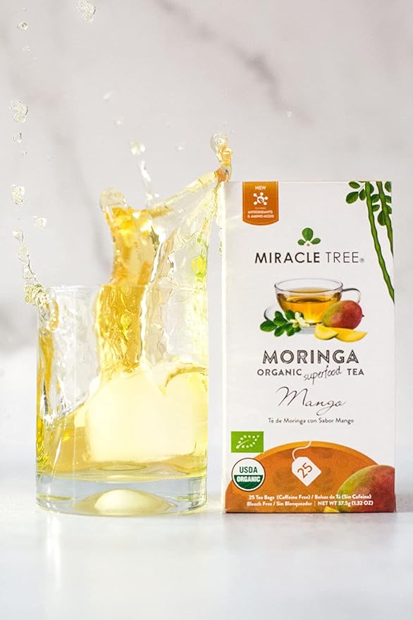 Miracle Tree - 3 Count of Organic Moringa Superfood Tea, 25 Individually Sealed Tea Bags, Mango (Keto, Detox, Energy/Immunity Booster, Vegan, Gluten-Free, Organic, Non-GMO, Caffeine-Free)