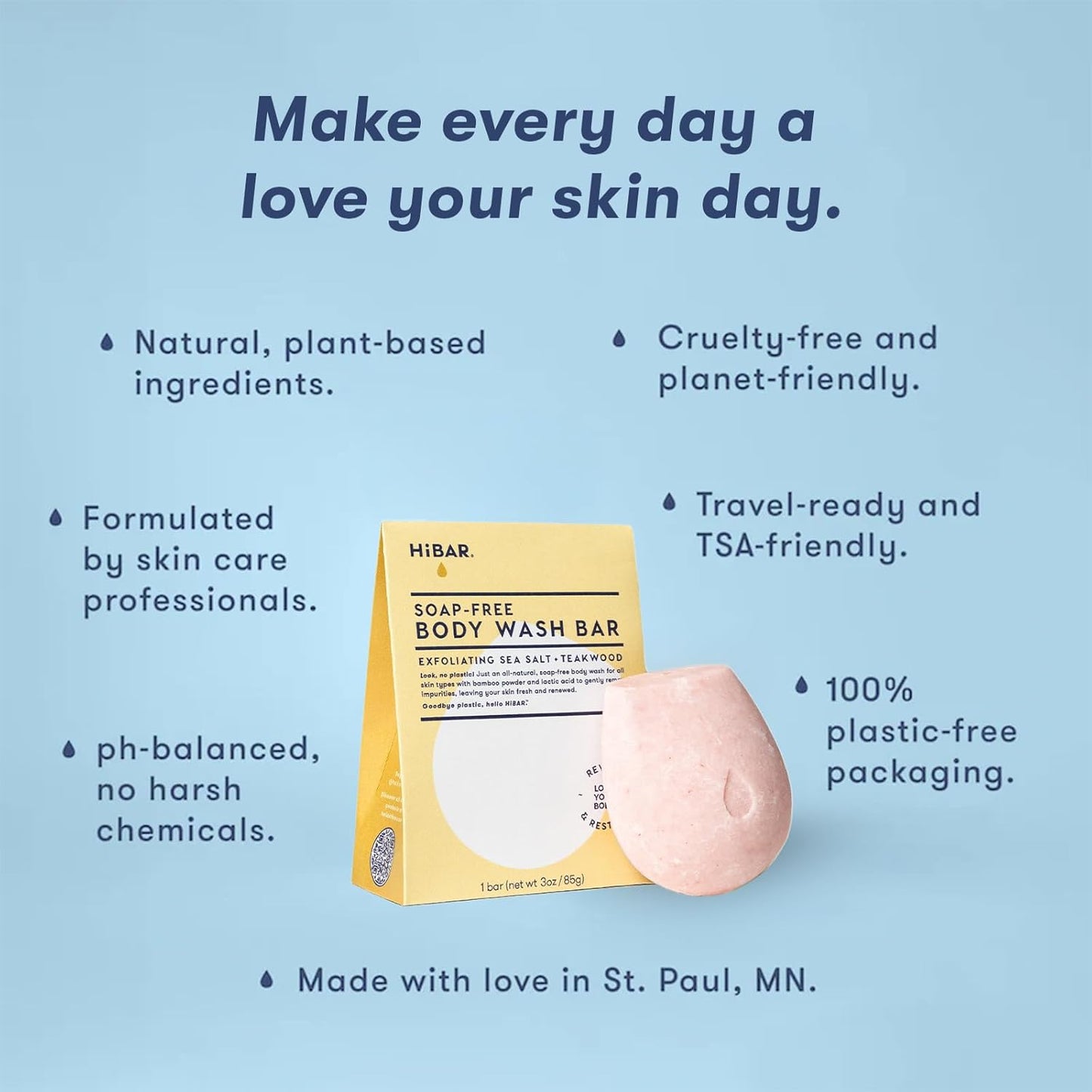 HIBAR - Exfoliate Solid Body Wash Bar - Revive & Restore - With Bamboo Powder & colloidal oat - Daily Use & Sensitive Skin - Plastic, Paraben & Soap-Free - Vegan - Sea Salt + Teakwood