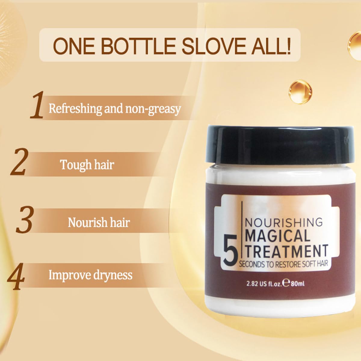 Magical Keratin Treatment Mask, Advanced Molecular Roots Conditioner for Dry & Damaged Hair, 5 Seconds Restore Soft Hair (80ml)