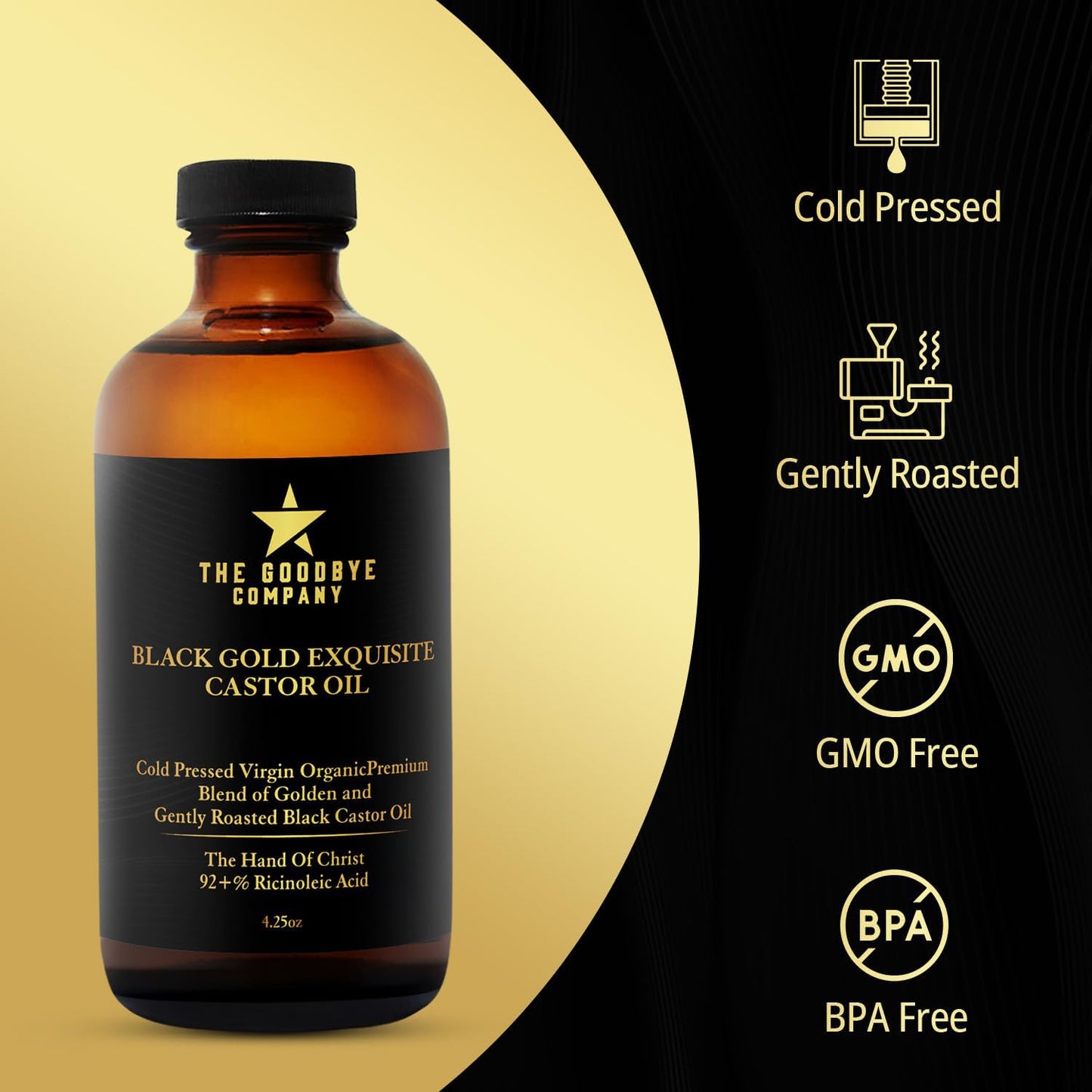 The Goodbye Company Black & Gold Castor Oil Blend – Cold-Pressed & Unrefined – Pure Hexane-Free Oil for Hair, Skin, Body, Eyelashes & Eyebrows