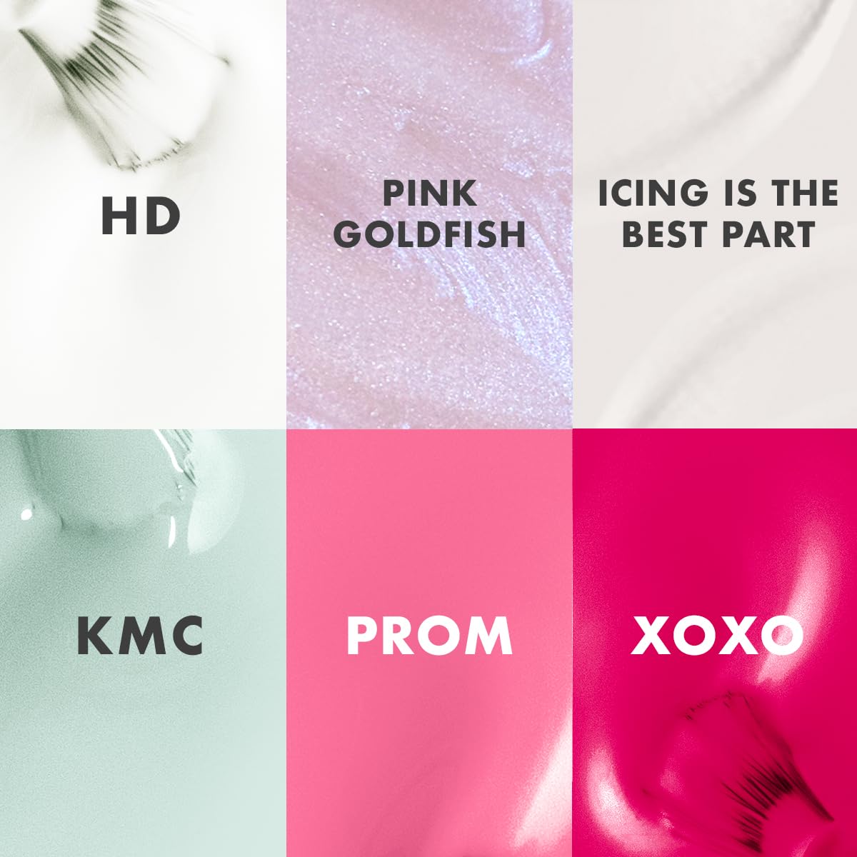 Olive & June Bestsellers Gel Polish Set | UV LED Nail Lamp Needed | Includes 6 Shades (HD, KMC, Pink Goldfish, Icing Is The Best Part, Prom, XOXO) + Gel Top Coat & Base Coat & Peel-Off Base HEMA-Free