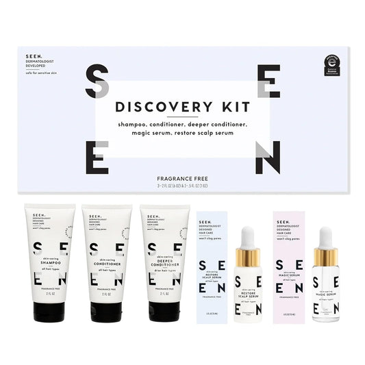 SEEN Discovery Kit - Fragrance Free - Non-Comedogenic & Hair Set- Dermatologist-Developed - Safe for Sensitive, Eczema & Acne Prone Skin