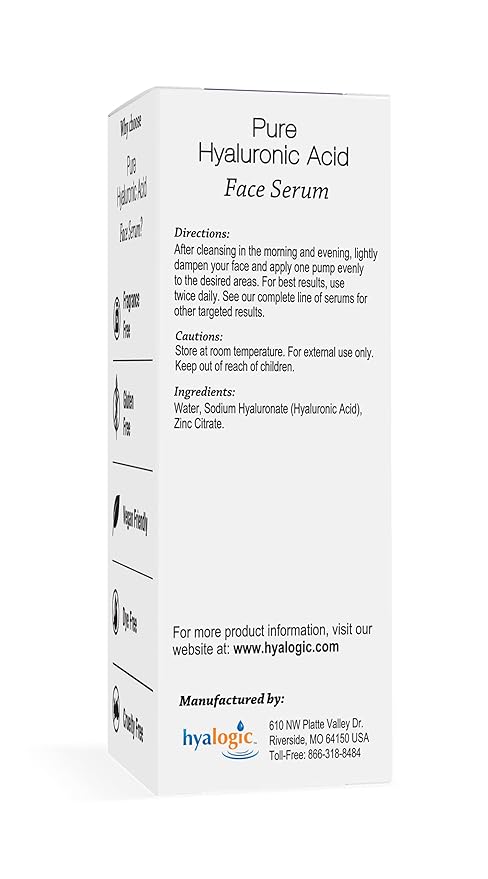 Hyalogic Pure Hyaluronic Acid Serum for Face - Hydrating, Non-Greasy, Fragrance-Free, 0.47 Ounce