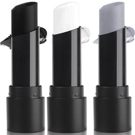 MEICOLY 3PCS Black White Light Grey Face Body Paint Stick,Halloween Zombie Skeleton Makeup Face Paint,Clown White Makeup SFX Cosplay for Adults and Kids,Eye Black Stick for Baseball & Softball