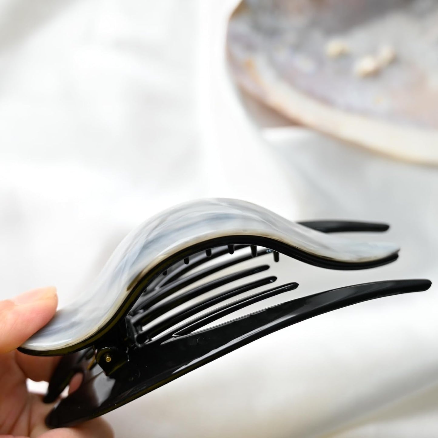 Handmade Celluloid French Design Tortoise Shell Barrettes Side-slide Opening Duck Luxury Fashion Accessories Hair Clip Claw for Women (slate grey)