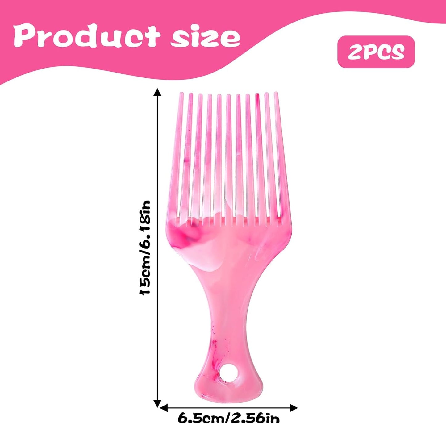 2 PCS Pink Comb, Wide Tooth Hair Picks Comb for Hair Styling, Hanging Pick Combs for Curls Women Men