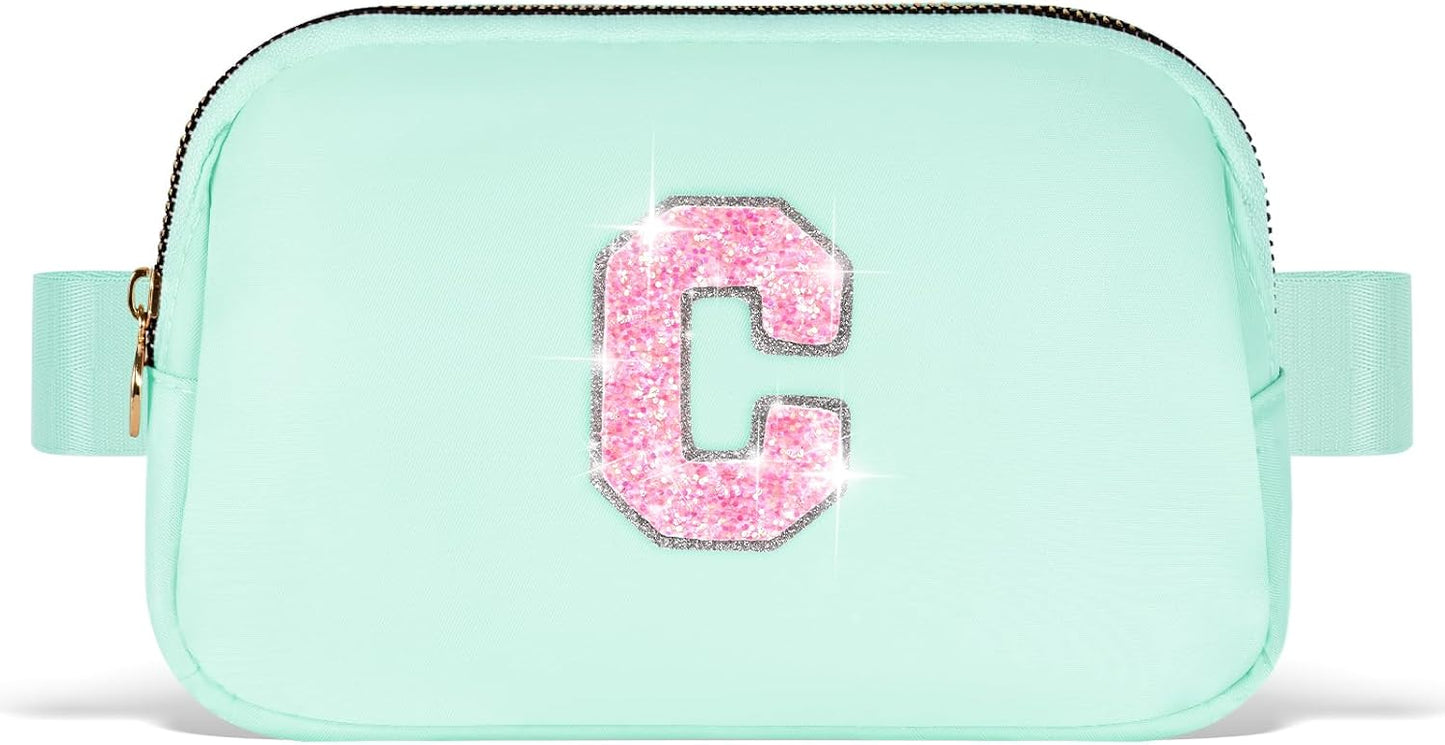 Fanny Pack Belt Bag Crossbody Bags with Initials Letter Patch Trendy Stuff for Teens Cute Stuff Birthday Gifts for Teenager Girls | Light Green,Initial C