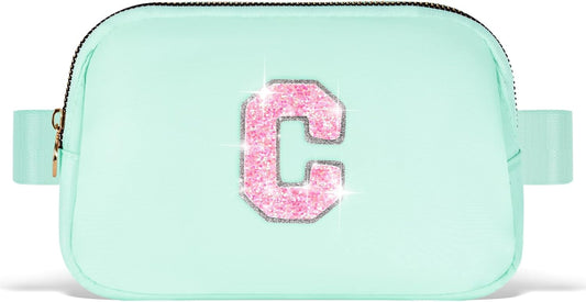 Fanny Pack Belt Bag Crossbody Bags with Initials Letter Patch Trendy Stuff for Teens Cute Stuff Birthday Gifts for Teenager Girls | Light Green,Initial C