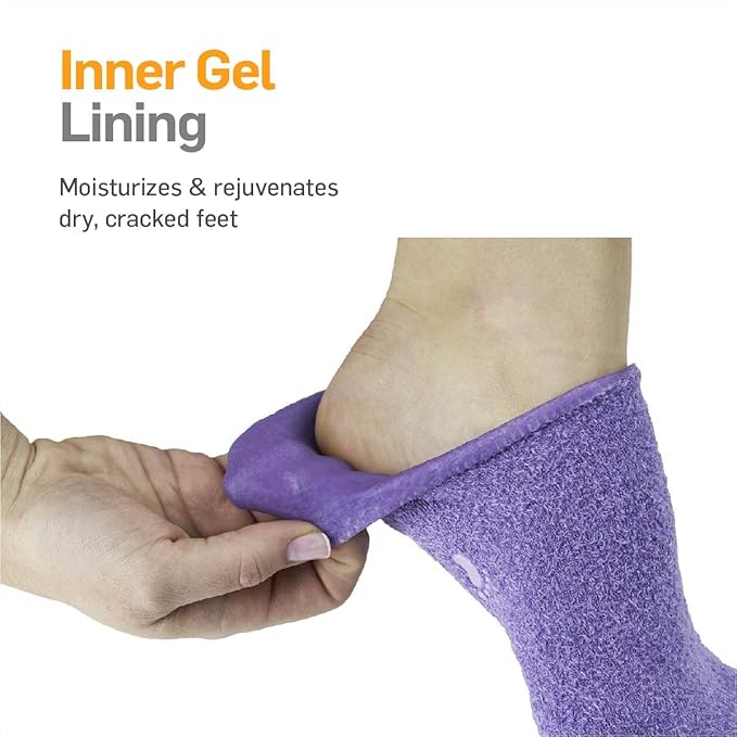 NatraCure Moisturizing Gel Socks - (Helps Dry Feet, Cracked Heels, Dry Heels, Rough Calluses, Cuticles, Dead Skin, Use with Your Favorite Lotions, Creams or Spa Pedicure) - Color: Lavender