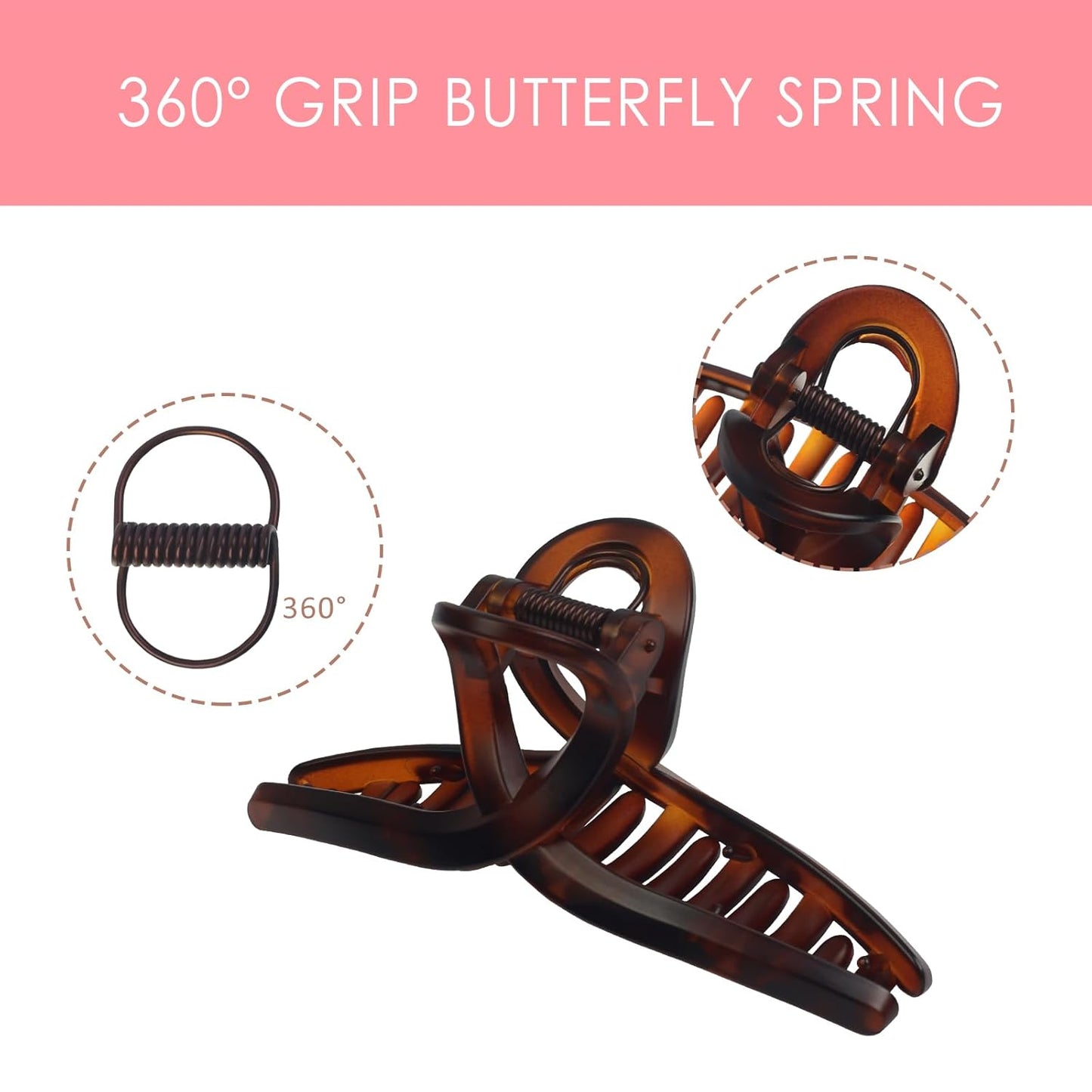 4.3” Loop Claw Clips – 2-Pack Matte Black & Tortoise Hair Clips for Women, Patented Butterfly Spring, 360° Grip, Strong Hold