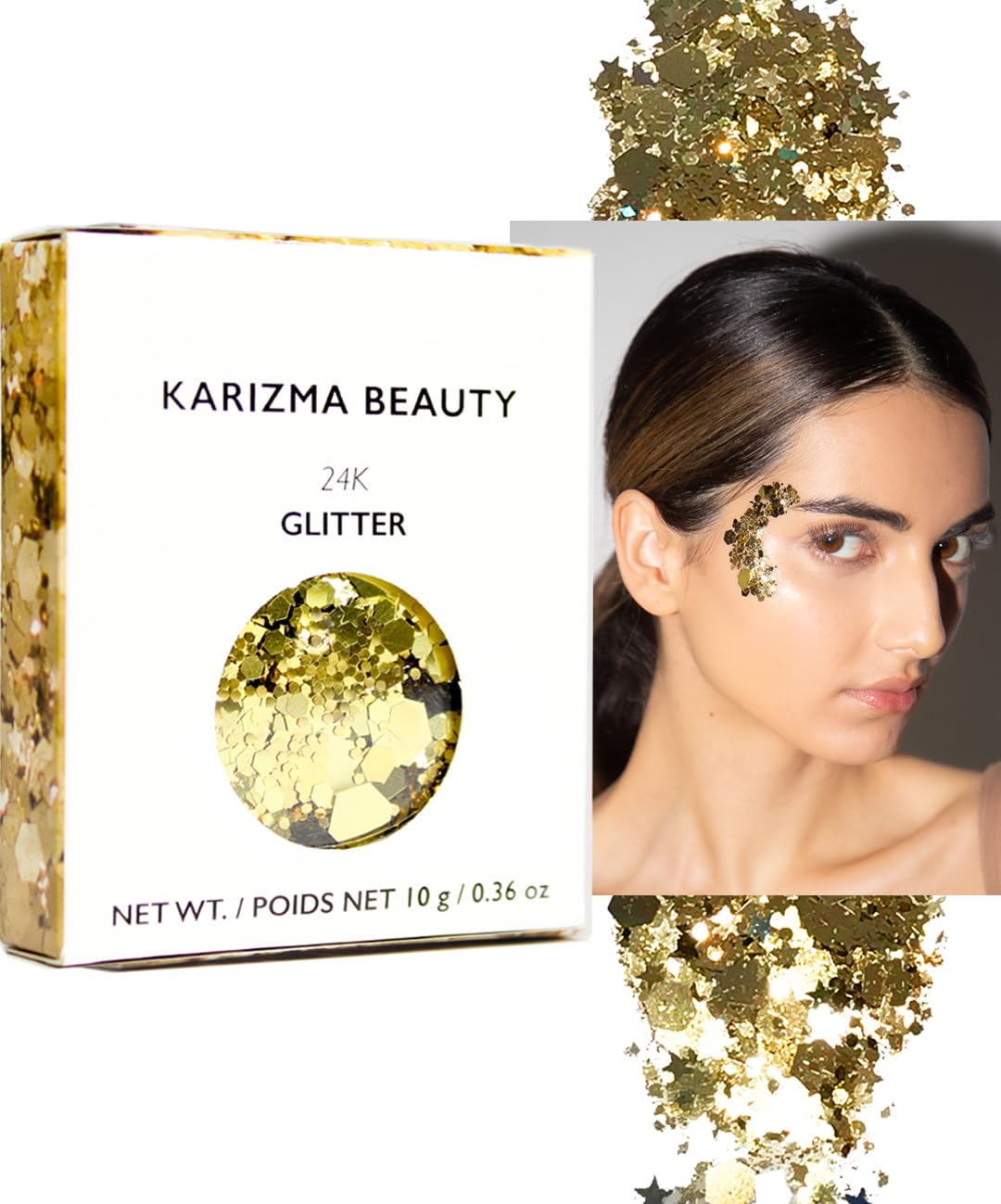 KARIZMA 24K Gold Glitter - 10g Chunky Face, Hair, Eye & Body Glitter for Women. Rave & Festival Accessories, Cosmetic Makeup Set