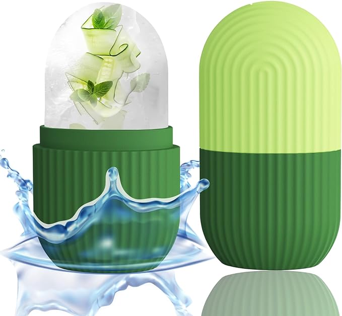 XHJRI Ice Roller Massager for Face, Eyes and Neck - Naturally Condition Skin, De-Puff Eye Bags, Reduce Migraine Pain - Reusable Silicone Ice Mold (Green)