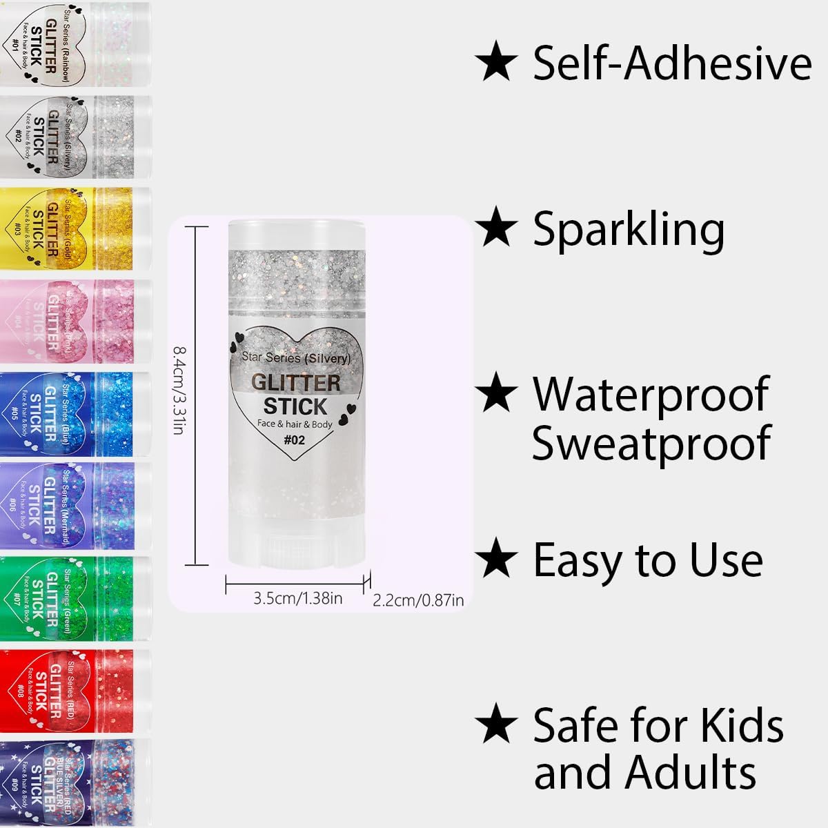 Mysense Silver Body Glitter Stick,Face Hair Glitter Makeup,Sparkling Mermaid Sequins Chunky Glitter Face Paint,Singer Concert Outfit Festival Rave Accessories for Women and Kids