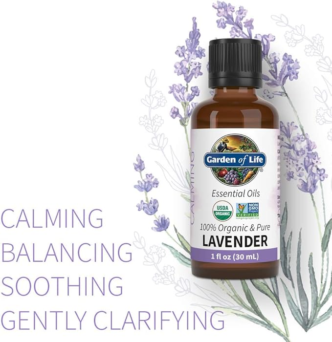 Garden of Life Essential Oil, Lavender 30 ml, USDA Organic & Pure, Clean, Undiluted & Non-GMO - for Diffuser, Aromatherapy, Meditation, Skincare, Sleep - Calming, Relaxing, Soothing, 1 Fl Oz