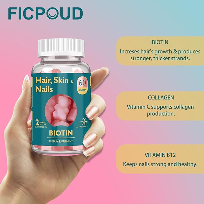 Biotin Gummies, Supports Healthy Hair, Skin & Nails, Vegan Vitamins for Women & Men, Supports Hair Growth and Stronger Nails,Healthy Skin, 30 Day Supply