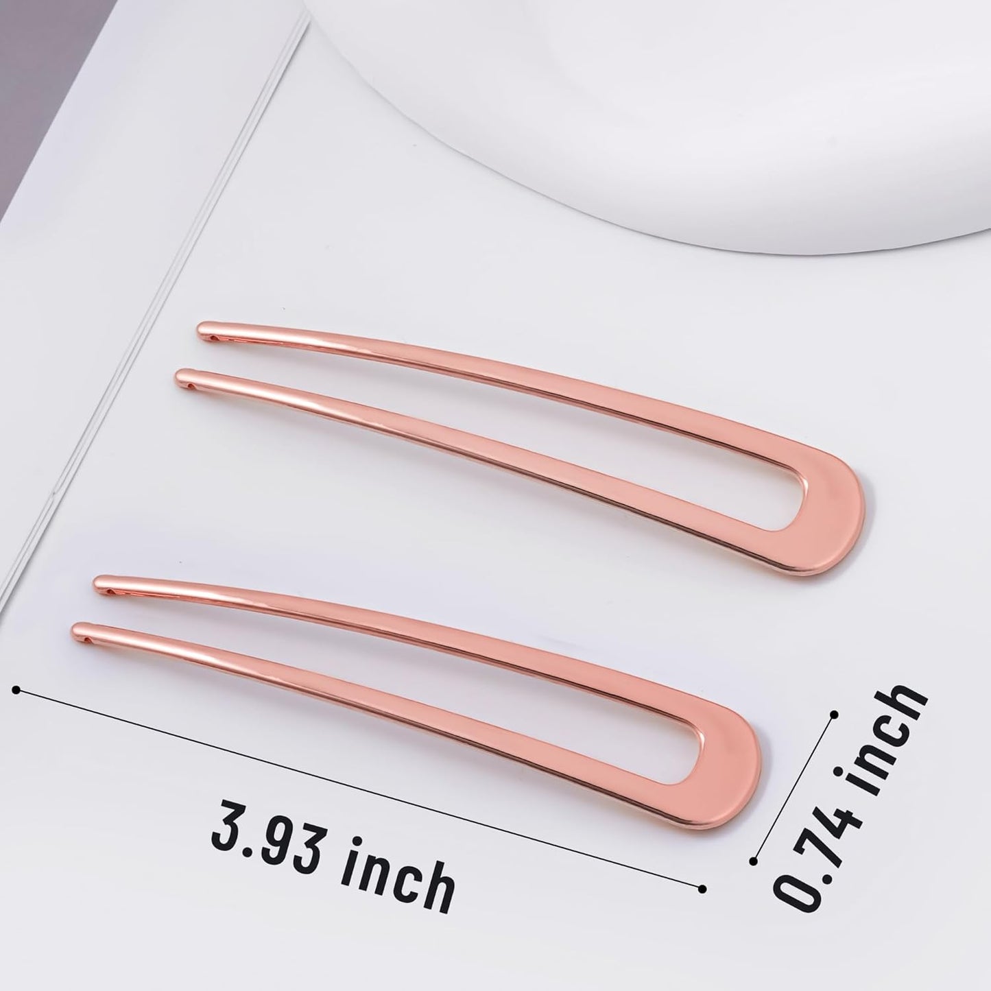 6Pcs Metal French Hair Pins for Women U Shape Sticks 3.9 Inch Vintage Fork for Hairstyle Accessories(Rosegold)