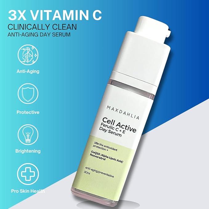 Vitamin C+E Ferulic Acid Serum – Brightening Anti-Aging Face Serum with CoQ10, Niacinamide & Resveratrol – Targets Wrinkles, Hydrates, Evens Tone – Clean, Lightweight, All Skin Types