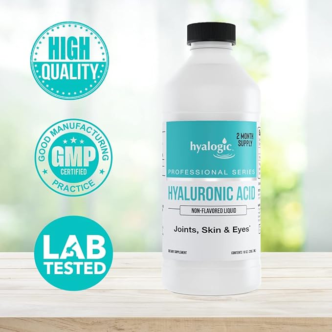 Hyalogic Professionals Series - Hyaluronic Acid Supplement for Whole Body Hydration - 100 mg Ingestible HA Liquid Supplement; Odorless, Tasteless & Preservative Free for Skin & Eyes - 10 oz