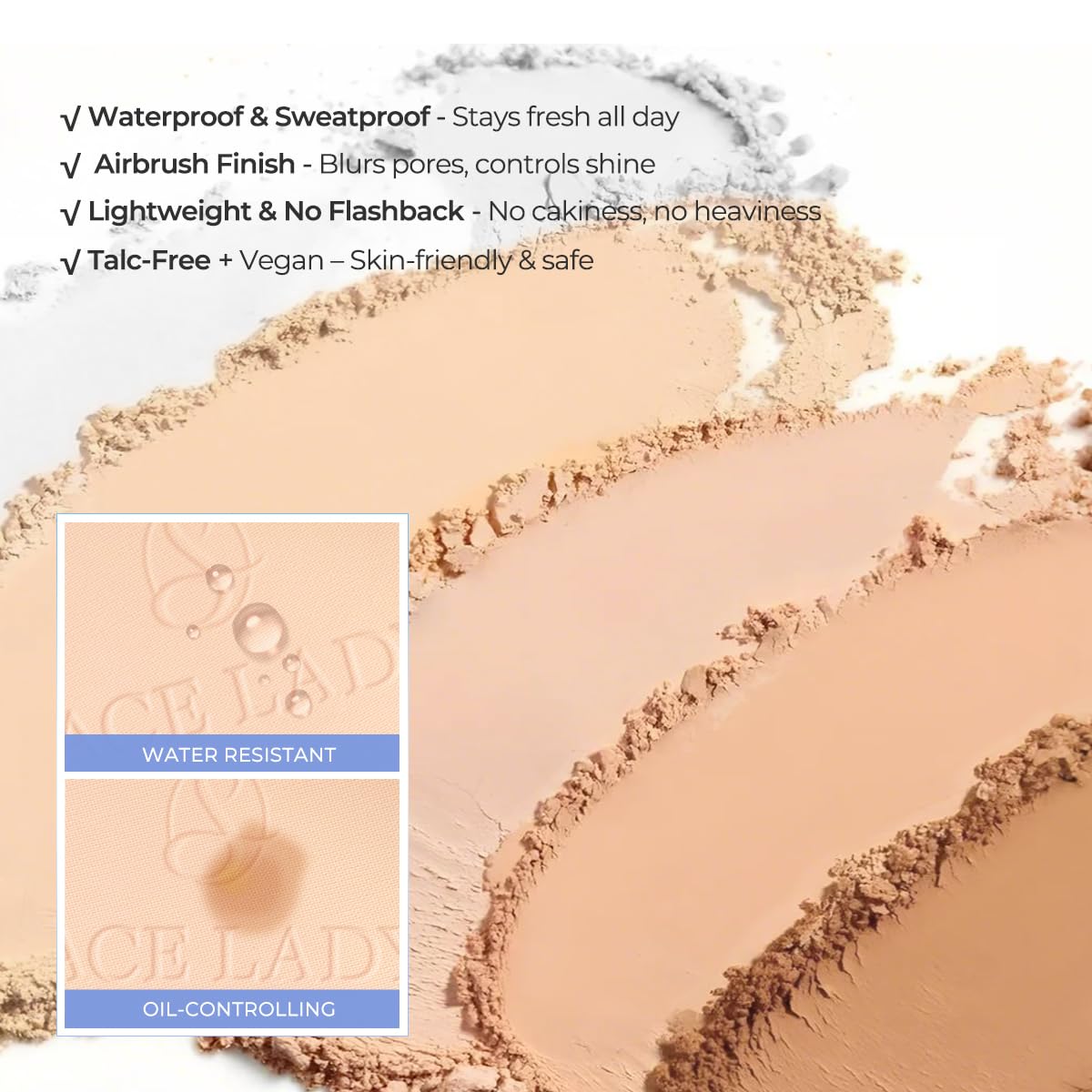 SACE LADY Face Powder Waterproof Setting Makeup, Oil Control Pressed Powder Compact for Women, Blurring Pores Matte Long Lasting Up to 24 Hours, Talc-Free and Cruelty-Free (#02 Neutral, 0.35Oz)