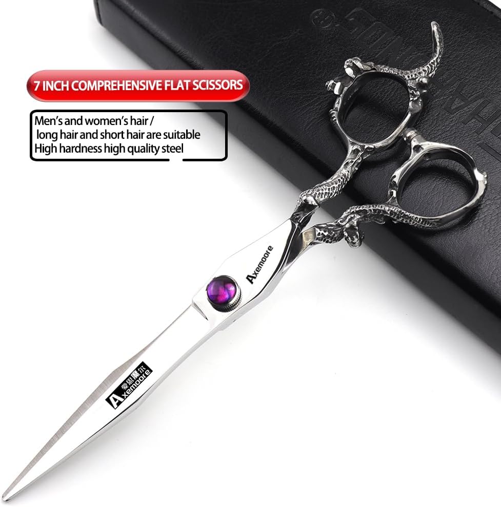 6/7/7.5/8/9 inch scissors silver professional hairdresser hair cut and trim diluted sharp 440C steel (7 inch flat shear-A)
