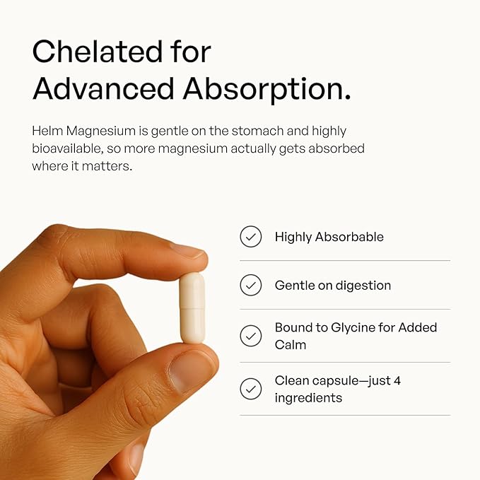 Helm Magnesium Glycinate 350mg – High Absorption Chelated Magnesium Supplement for Sleep, Calm, Stress, and Muscle Recovery – Non-GMO, Vegan, 90 Capsules