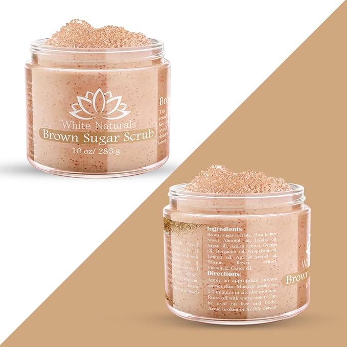 Pure Brown Sugar Scrub, Gentle Exfoliating Natural Body Scrub, Revitalizing Face & Lips Scrubber For Women With Moisturizing Shea Butter & Organic Oils, Cellulite & Stretch Mark Remover Best Gift Idea