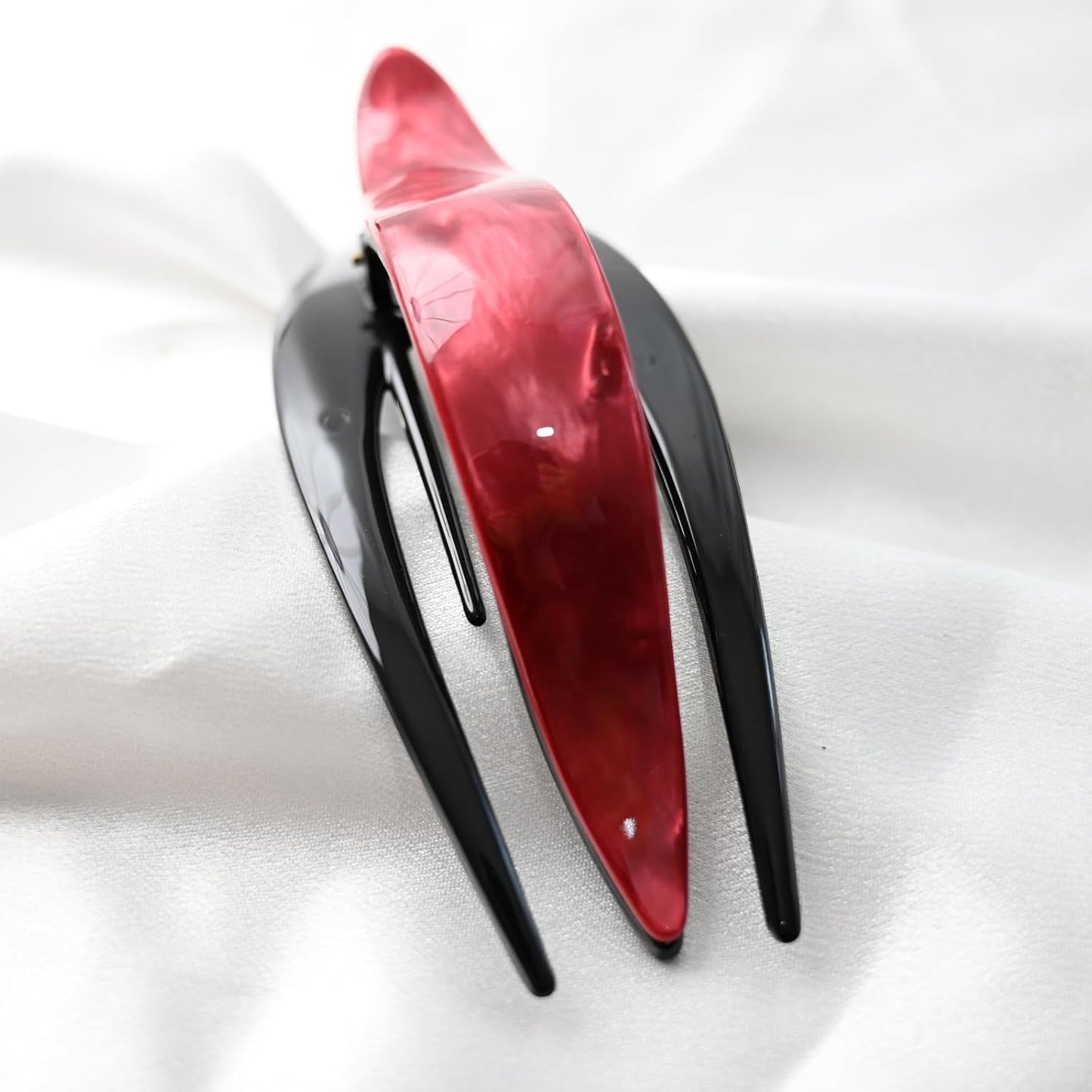 Handmade Celluloid French Design Tortoise Shell Barrettes Side-slide Opening Duck Luxury Fashion Accessories Hair Clip Claw for Women (red)