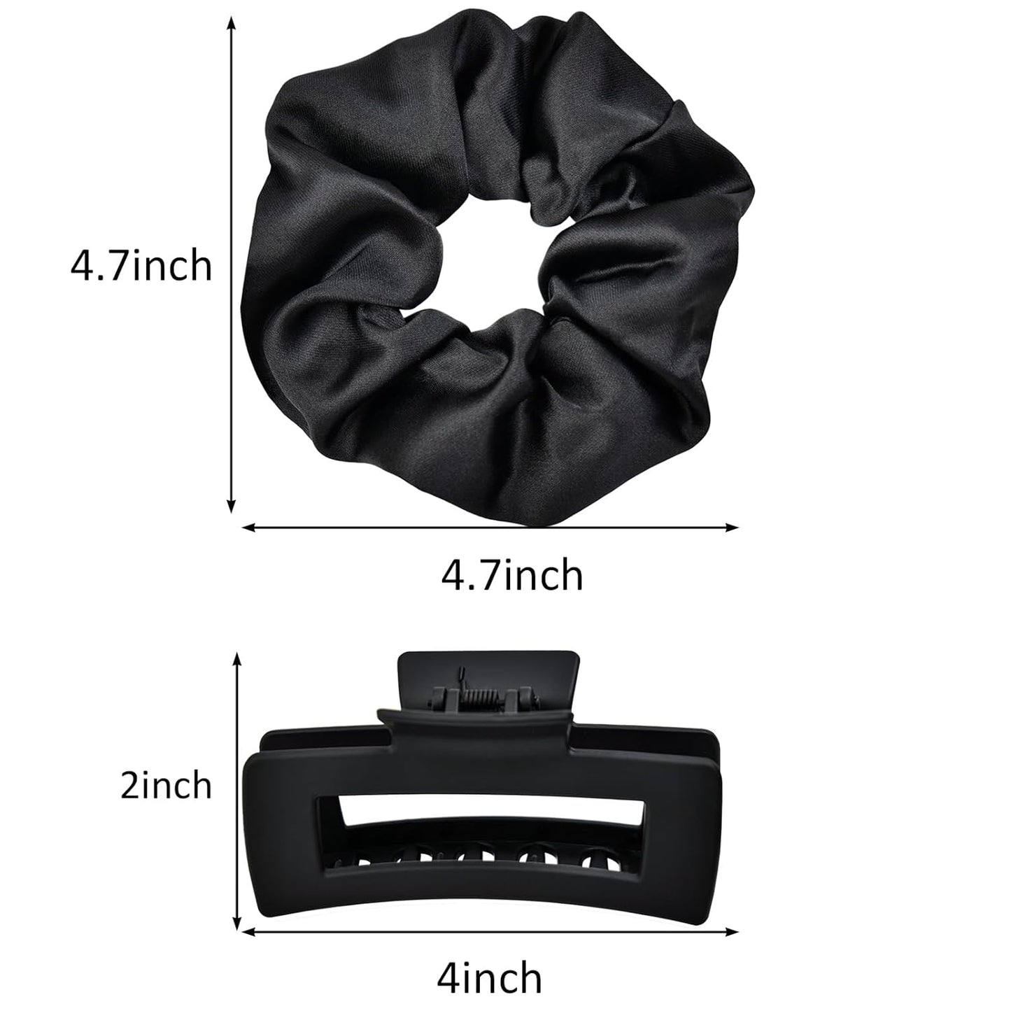 8pcs Black Hair Accessories Set – Square Hair Clips for Women, Satin Hair Scrunchies for Thick Thin Hair, Non-Slip Matte Hair Claws, Birthday Gift