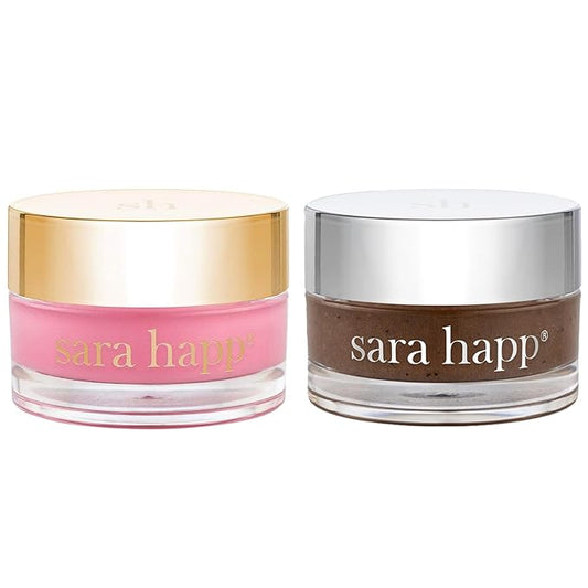 Sara Happ Sweet Clay Mask + Vanilla Bean Sugar Lip Scrub Duo - Exfoliating Lip Treatments, Moisturizers for Dry and Flaky Lips, Vegan (0.47 Oz and 0.5 Oz jars)