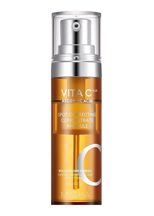 MISSHA Vita C Plus Spot Correcting Concentrate Ampoule 0.52 Fl oz/15ml, Korean Vitamin C Serum for Face, Improves Dark Spots & Firms Skin with 33% VITA C Liposome Formula, Mother's Day Gifts