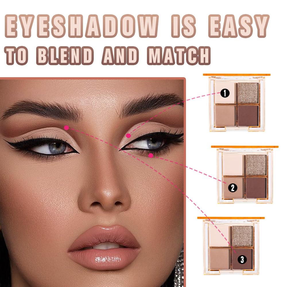 Eyeshadow Quads Blendable Glitter Matte Eyeshadow Palette,Black Gold Nude Brown Coffee Shinmmer Sparkly Four Eyeshadow Palette Makeup,Everyday Nature Long-Lasting Waterproof Women Girls Eyeshadow 4#