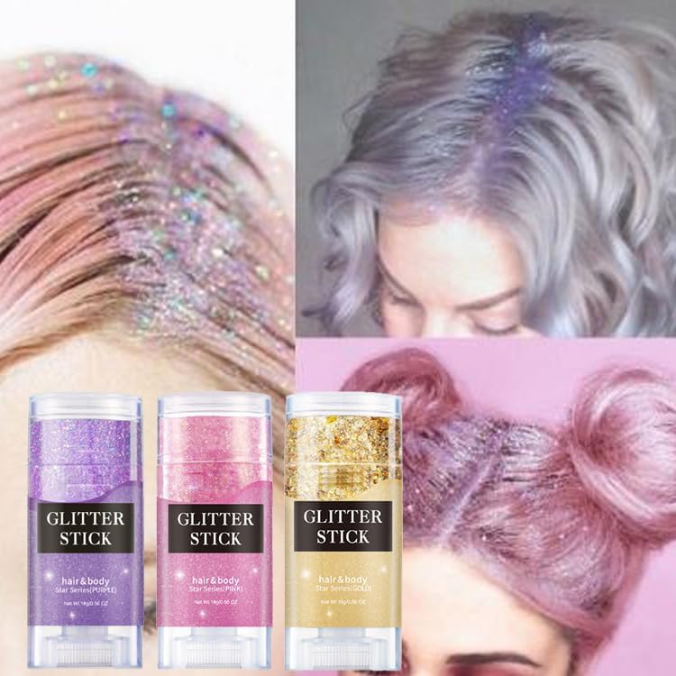 Gold Body Glitter Stick, Holographic Sparkling Neon Outfit Singer Concert Music Rave Festival Party Accessories Hair and Face Glitter Gel.