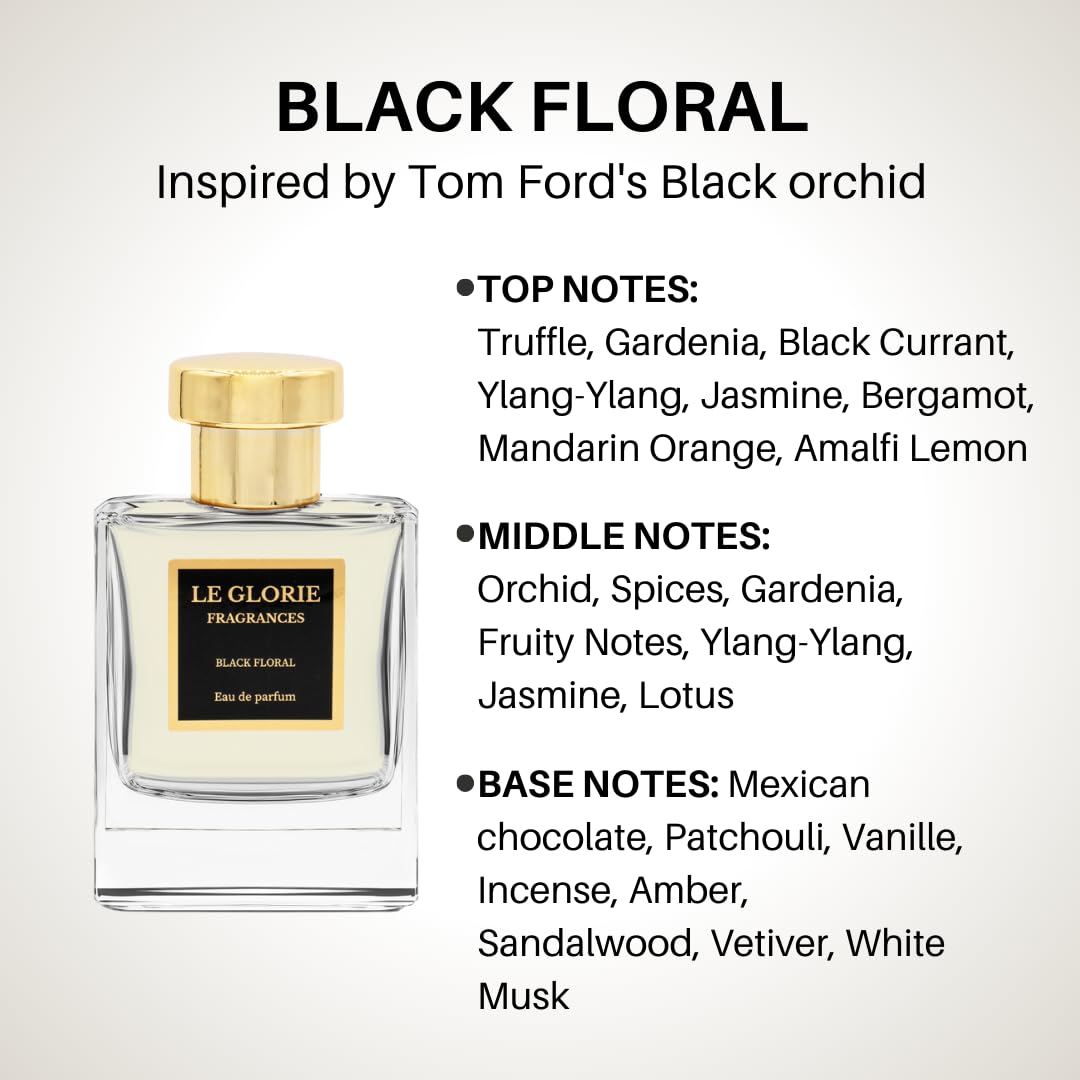 Inspired by T Ford's Black orchid, Black Floral EDP, Long Lasting 12-14 Hours Perfume Spray for Men, Women, Unisex, All Skin Types, Cruelty Free - 1.7oz 50ml