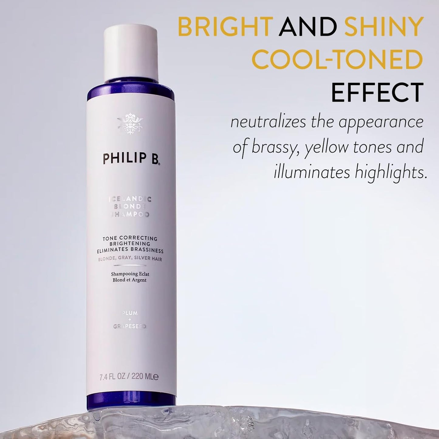 PHILIP B Icelandic Blonde Shampoo, 7.4 fl. oz. (220 ml) - Tone Correcting, Brightening, Eliminates Brassiness, For Blonde, Gray or Silver Hair