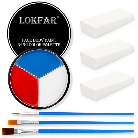 Red White and Blue Face Body Paint, Patriotic 4th/Fourth of July USA Themed Accessories for Women, Baseball Softball Eye-Black Sport, Halloween Face Make-up Kit for American Flag Clown Joker Costume