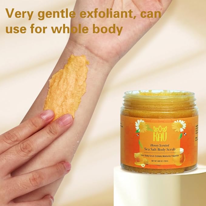 KAV Salt Body Scrub - Natural Exfoliating Salt Scrub for Body and Face, Helps with Moisturizing Skin, Dead Cell Removal, Rejuvenation and Relaxation, 4 Scents (Honey)