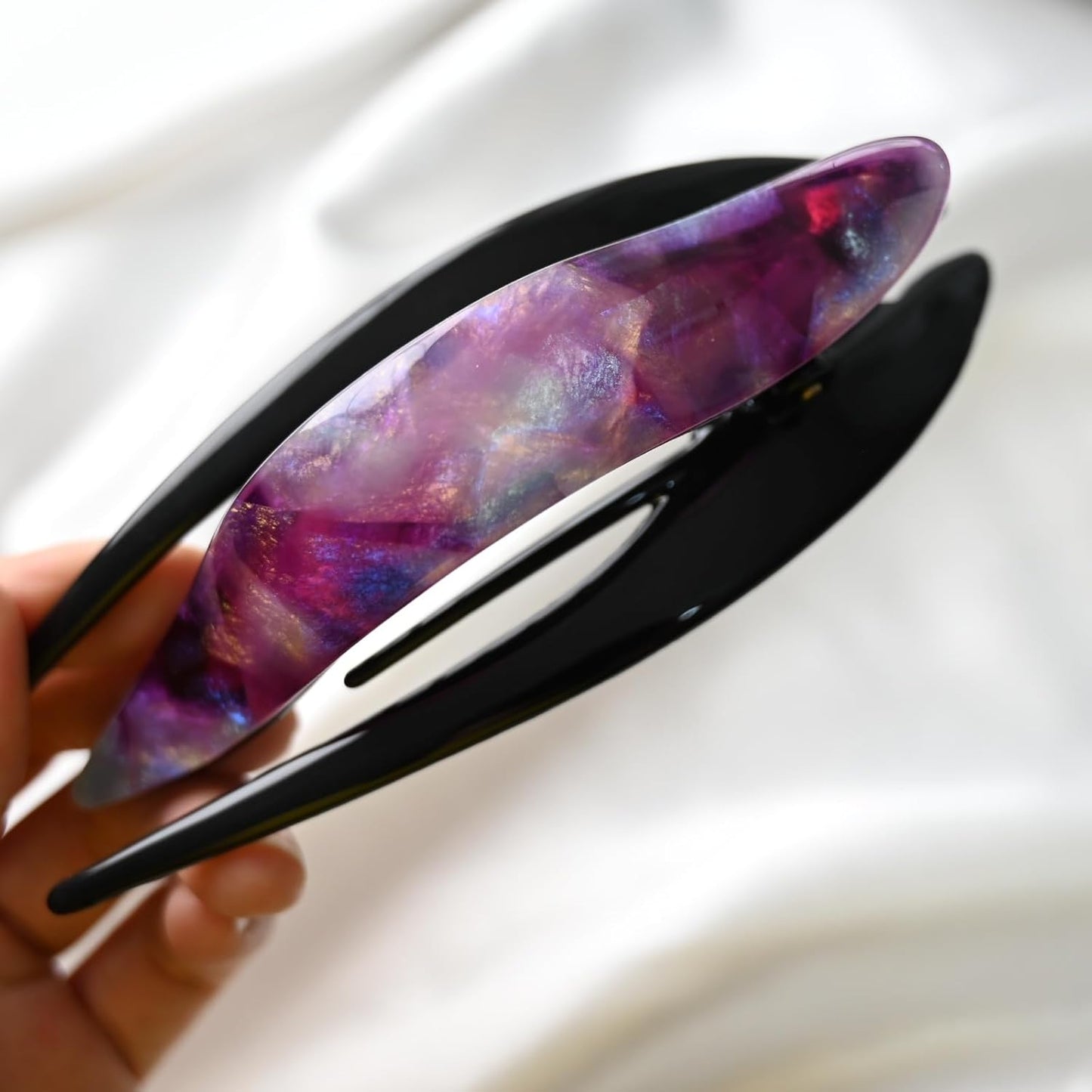 Handmade Celluloid French Design Tortoise Shell Barrettes Side-slide Opening Duck Luxury Fashion Accessories Hair Clip Claw for Women (aespa pink)