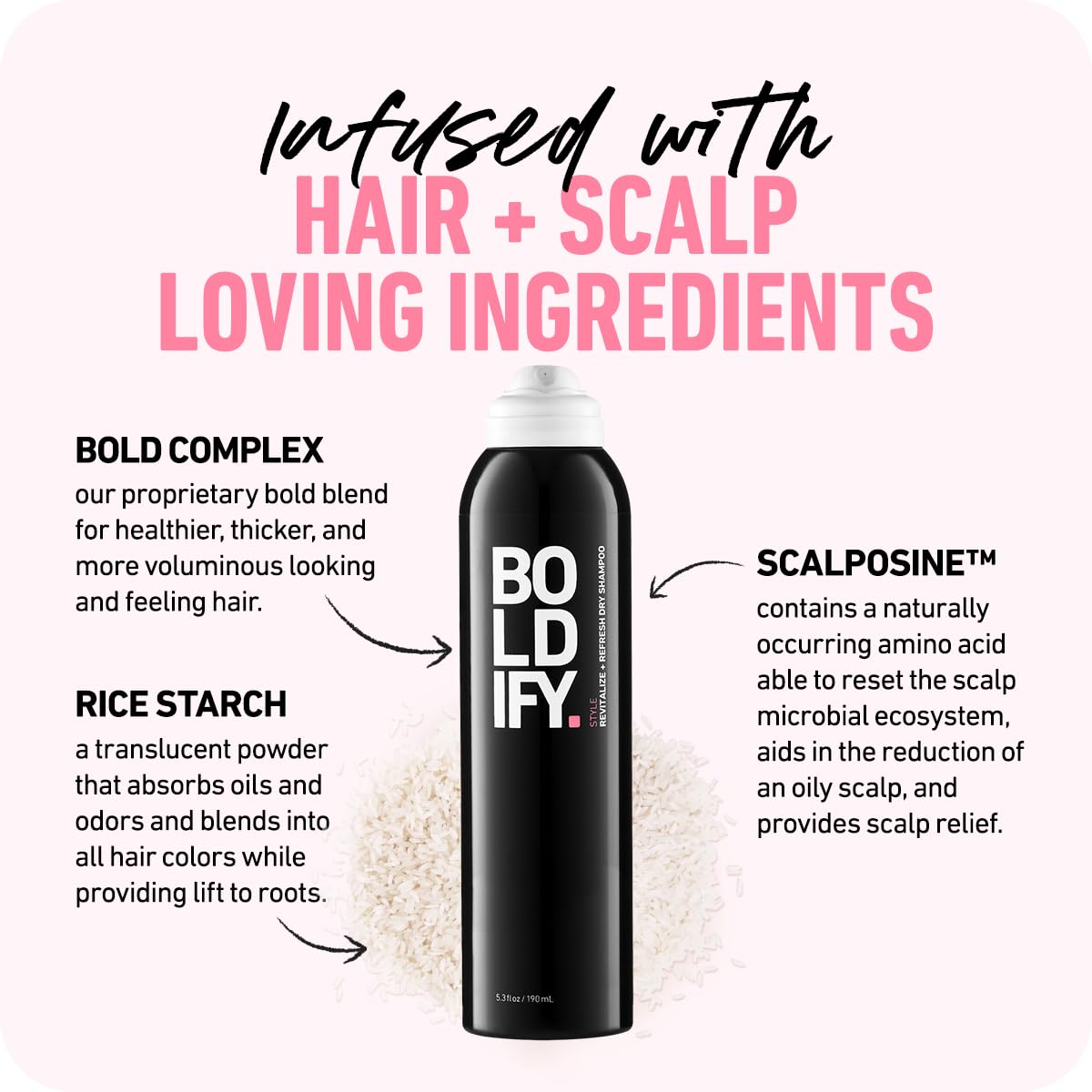 Boldify Dry Shampoo Spray - Revitalize and Refresh - Instantly Cleans, Volumizes and Balances Scalp, with Scalposine and Rice Starch - Invisible, Lightweight Formula for All Hair Types