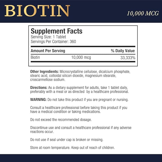 Puregen Labs Biotin 10,000 MCG Supports Healthy Hair, Skin & Nails - High Potency Beauty Support - Non-GMO, Gluten Free | 360 Vegetarian Tablets