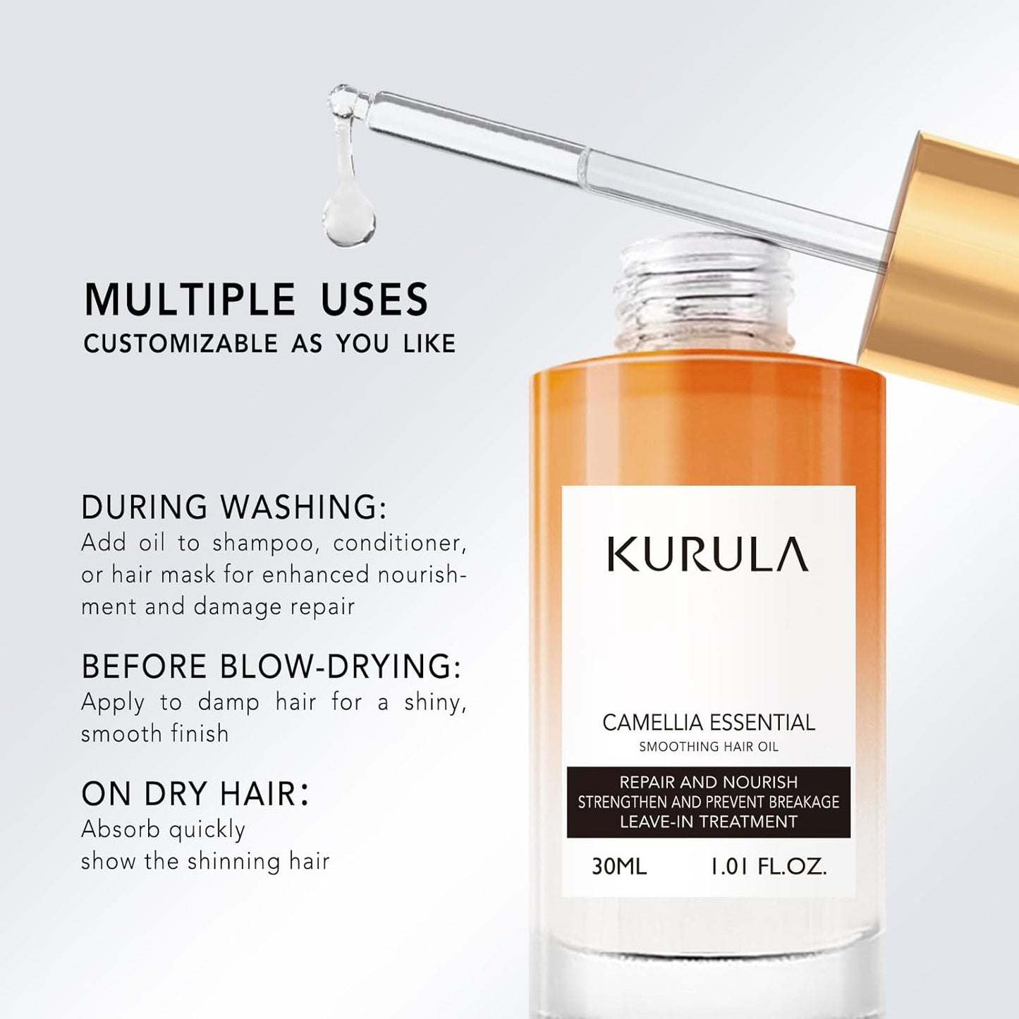 Hair Oil Camellia Hydrating Oil Serum to Adds Hair Shine and Smooths Split Ends Strengthens and Provides Heat Protection Frizz Control Hair Oil for Damaged Hair and Dry Hair